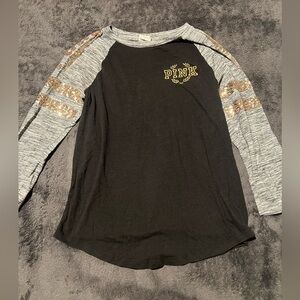 PINK by Victoria Secret 3/4 sleeve S black & grey shirt with gold sequins